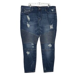 Judy Blue Moto Jeans Skinny Fit Distressed Rips Size 24W Classic Blue Textured